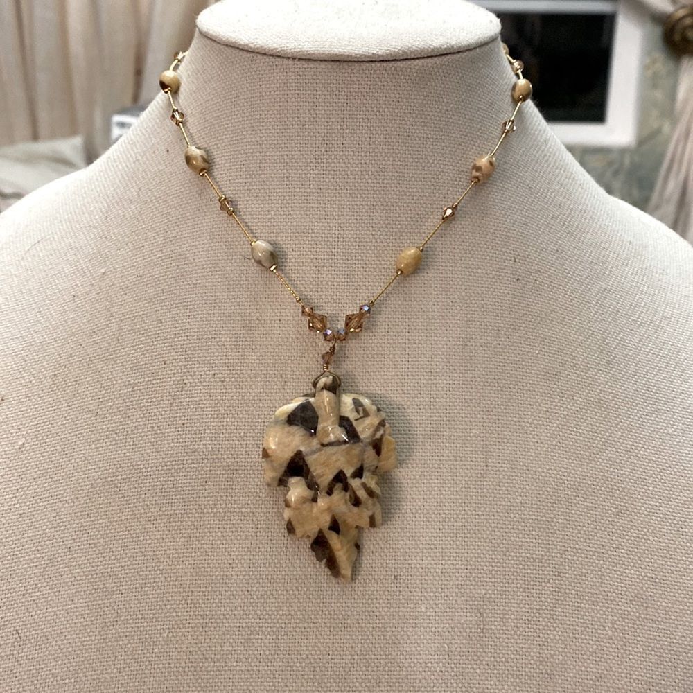 Dabby Reid Two Tone Cream Taupe Faux Stone Leif Gold Crystal Gold Color Chain